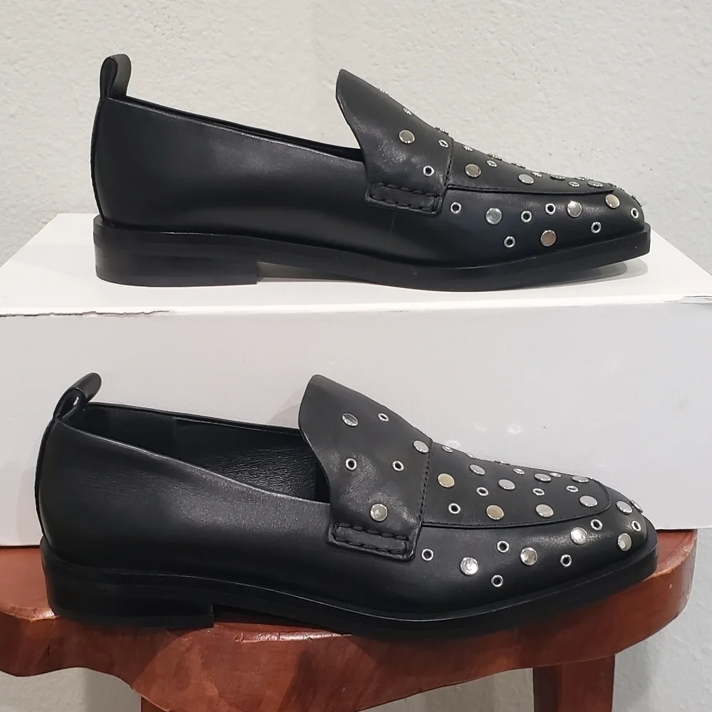 NWT in Box 3.1 Phillip Lim Women's Alexa Studded Apron Toe Black Loafer … - Picture 2 of 12